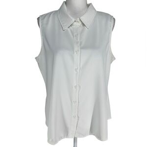 MINT LIMIT / White Button Down Tank Top with Collar / Large / Office Tailored